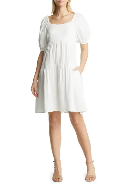 caslon(r) Puff Sleeve Cotton Dress in White at Nordstrom, Size Xx-Small | Nordstrom