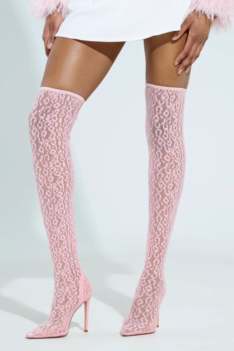 AZALEA WANG FREYJA OVER THE KNEE LACE BOOT IN PINK | AKIRA