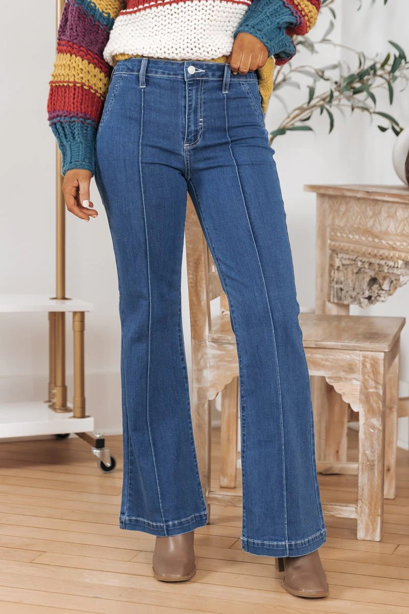 Dark Wash Seam Detail Flare Jeans | Magnolia Boutique | Magnolia Boutique
