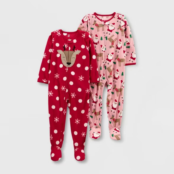 Toddler Girls' Santa Fleece Footed Pajama - Just One You® made by carter's Pink/Red | Target