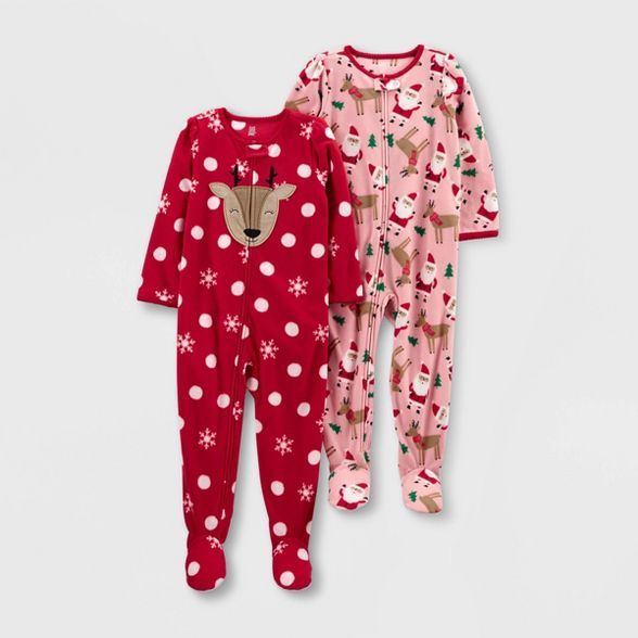 Baby Girls' Santa Fleece Footed Pajama - Just One You® made by carter's Pink/Red | Target