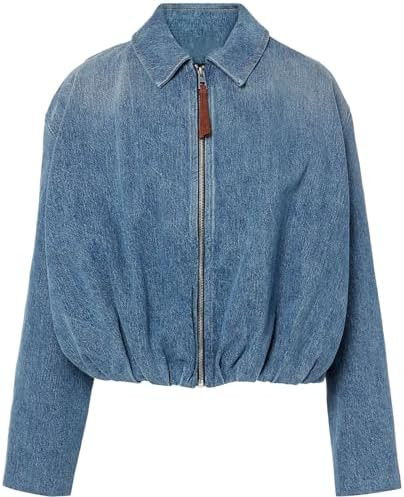 Women's Denim Bomber Jacket Zip Up Draped Loose Fit Collared Casual Lightweight Trendy Jean Jacke... | Amazon (US)