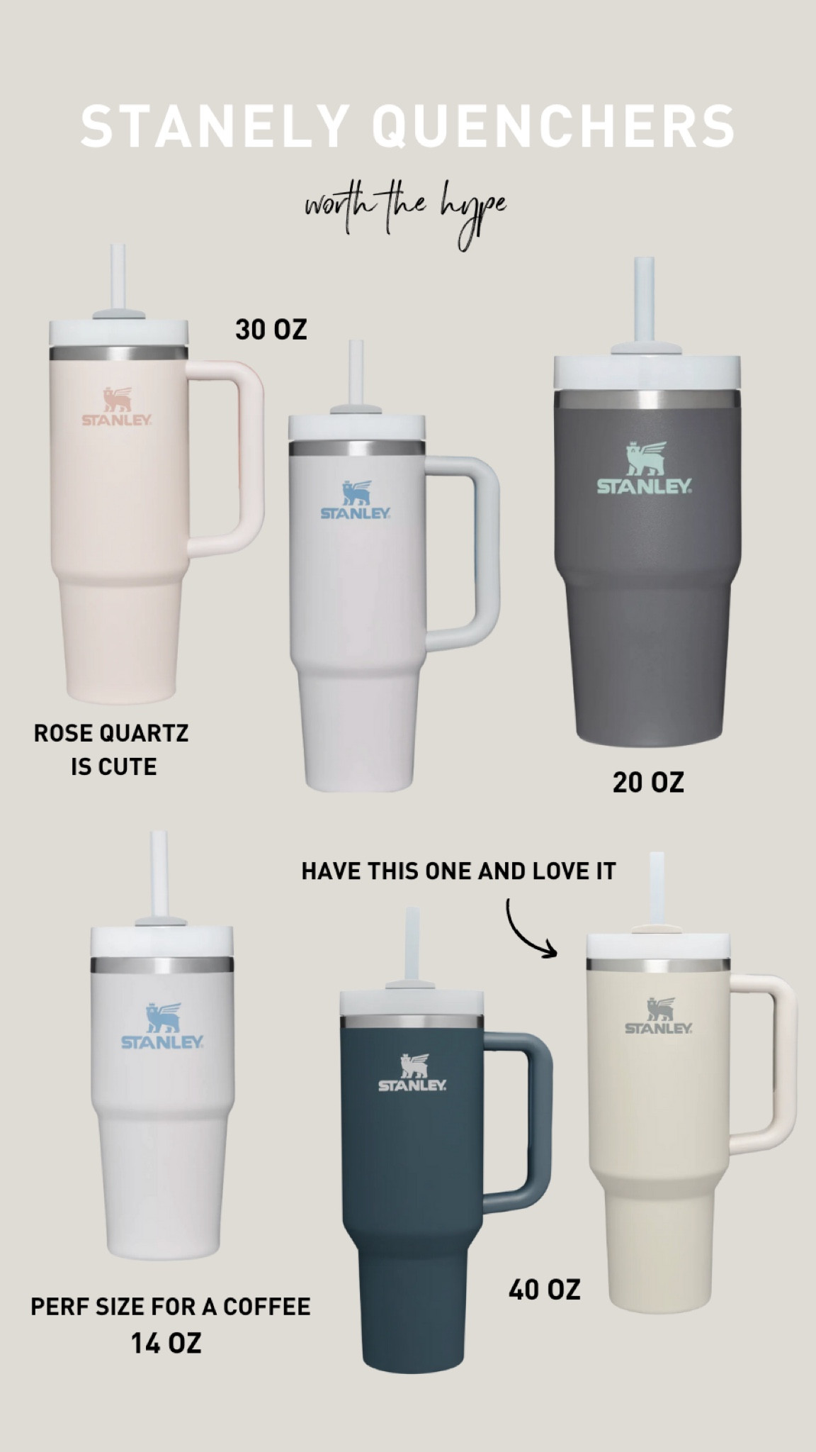 Stanley is having a huge sale this weekend (not sure if their thirst quenchers are included) but I couldn’t be more hooked on mine. I have the 14oz and 30oz and my sister uses the 20oz and 40oz