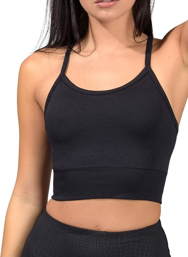 90 Degree By Reflex Womens Seamless Cami Longline Bra - Round Neck Workout Racerback Tank Top | Amazon (US)