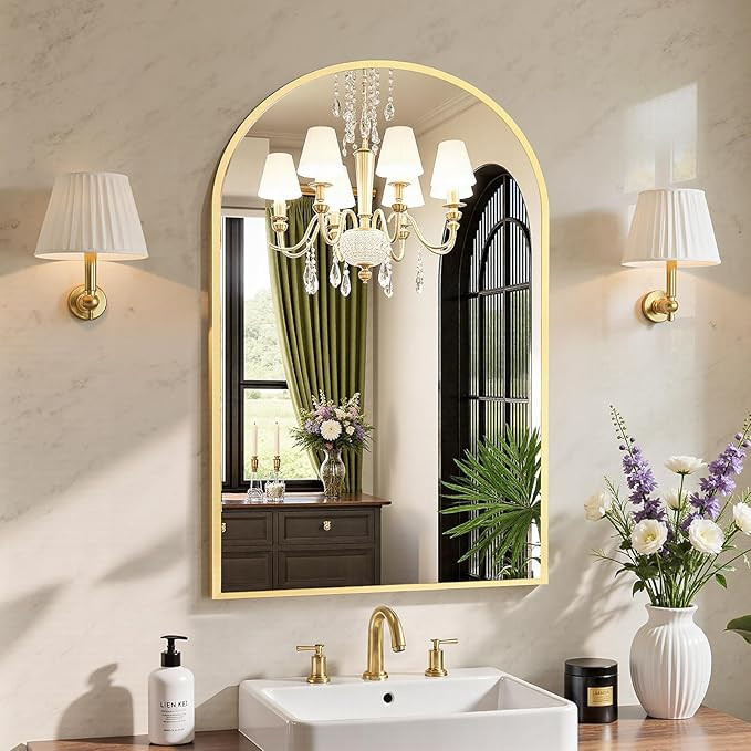 Sweetcrispy 20"x30" Arched Gold Bathroom Mirrors for Wall, Bathroom Mirrors for Over Sink, Metal ... | Amazon (US)