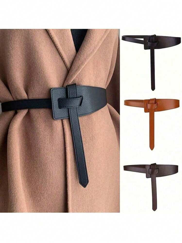 1pc Women's Pu Knotted Belt, Stylish Accessory For Coats And Dresses, New Waistband For Tying Hal... | SHEIN
