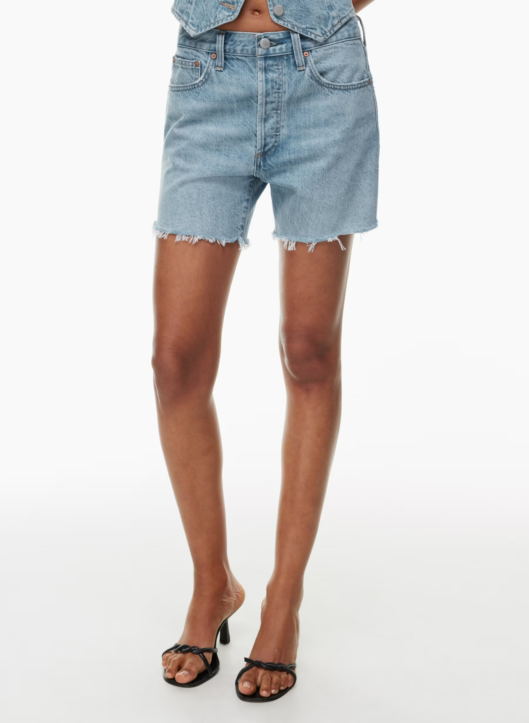 THE EX-BOYFRIEND HI MID-THIGH DENIM SHORT | Aritzia