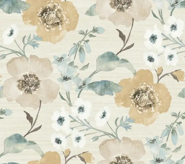 Evelyn Wheat Floral Wallpaper | York Wallcoverings