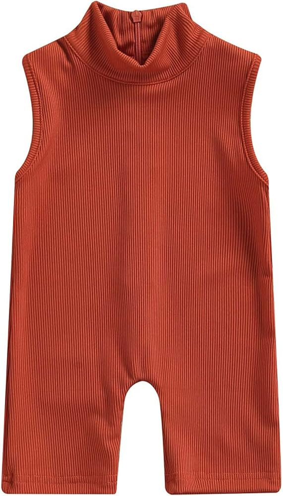 Amazon.com: Mubineo Infant Toddler Baby Girl Solid Fashion Rib Knit Zipper Sleeveless Romper Jump... | Amazon (US)