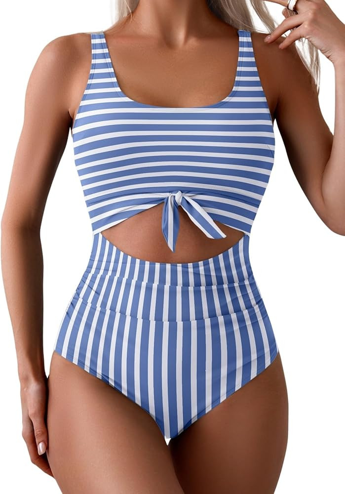 Eomenie Women's One Piece Swimsuit Tummy Control Slimming Bathing Suit Cutout Tie Knot Swimwear | Amazon (US)