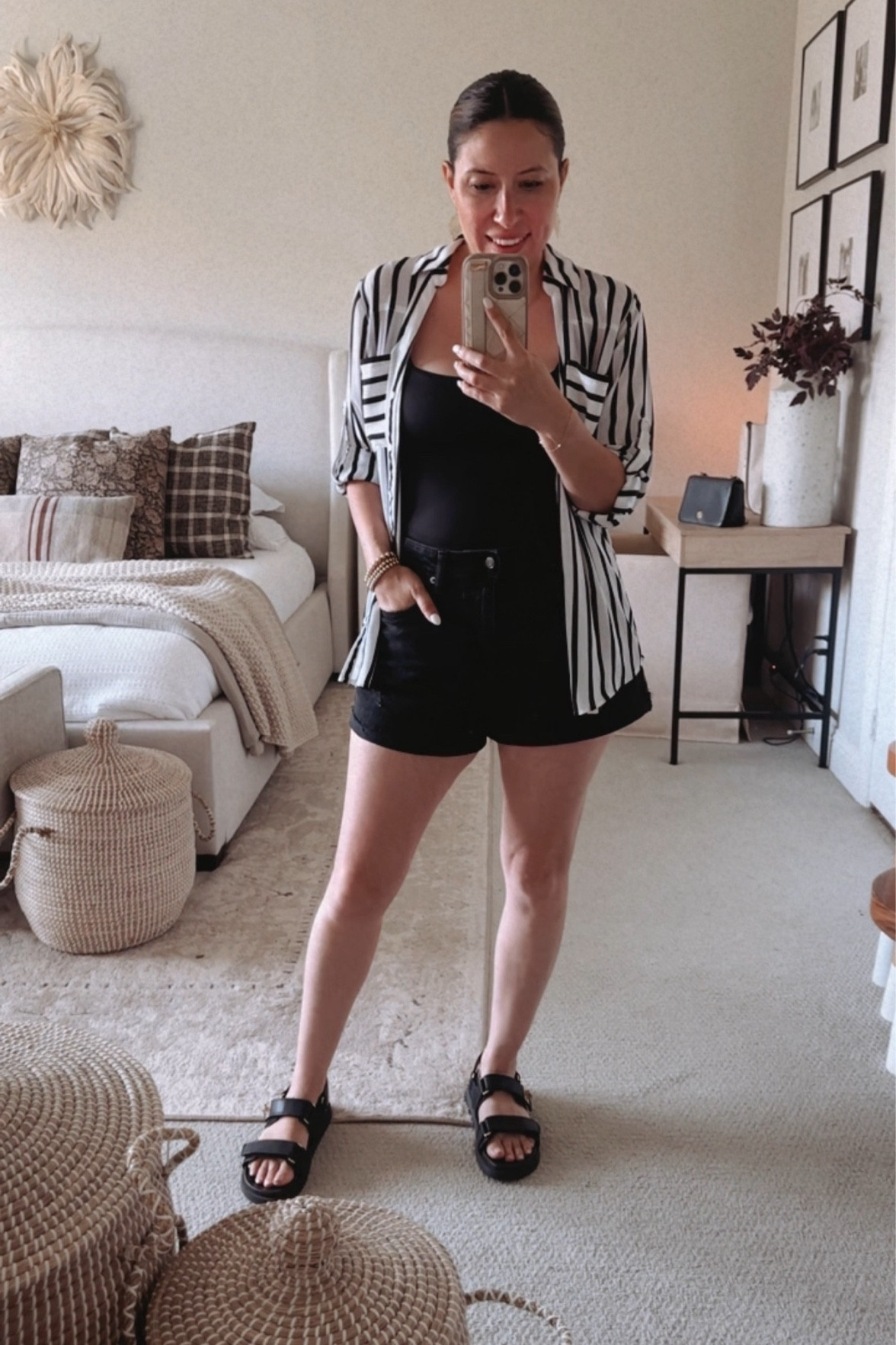 Styling black denim shorts with a chiffon shirt for a casual yet comfortable fit 

#LTKMidsize #LTKHome #LTKStyleTip