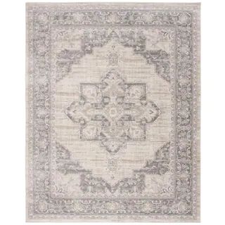 Brentwood Cream/Gray 8 ft. x 10 ft. Floral Medallion Border Area Rug | The Home Depot