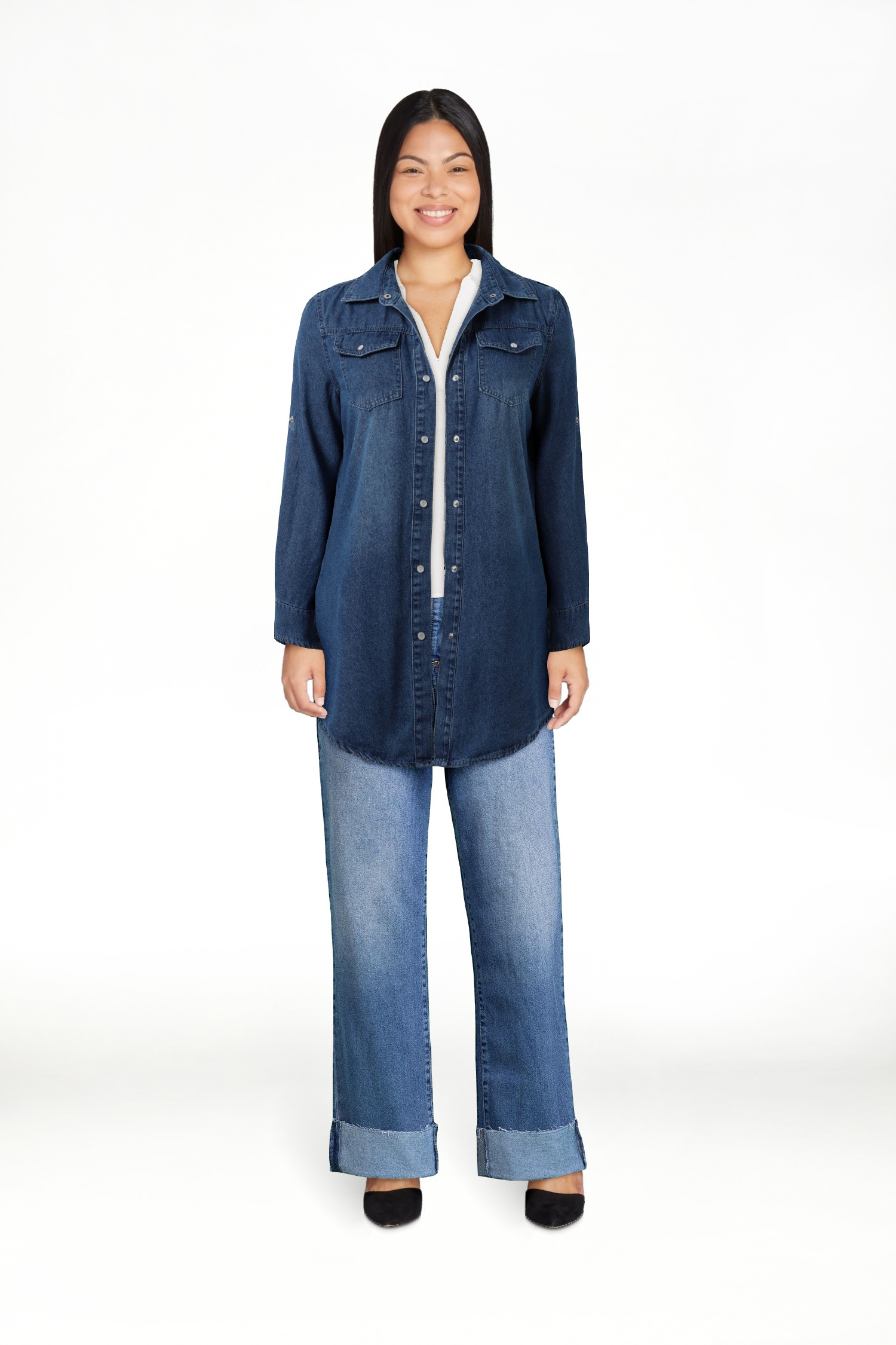 Fiaer.Long Sleeve Oversized Button down Denim Long Shirts for Women.Womens Casual V Neck Jean Tun... | Walmart (US)