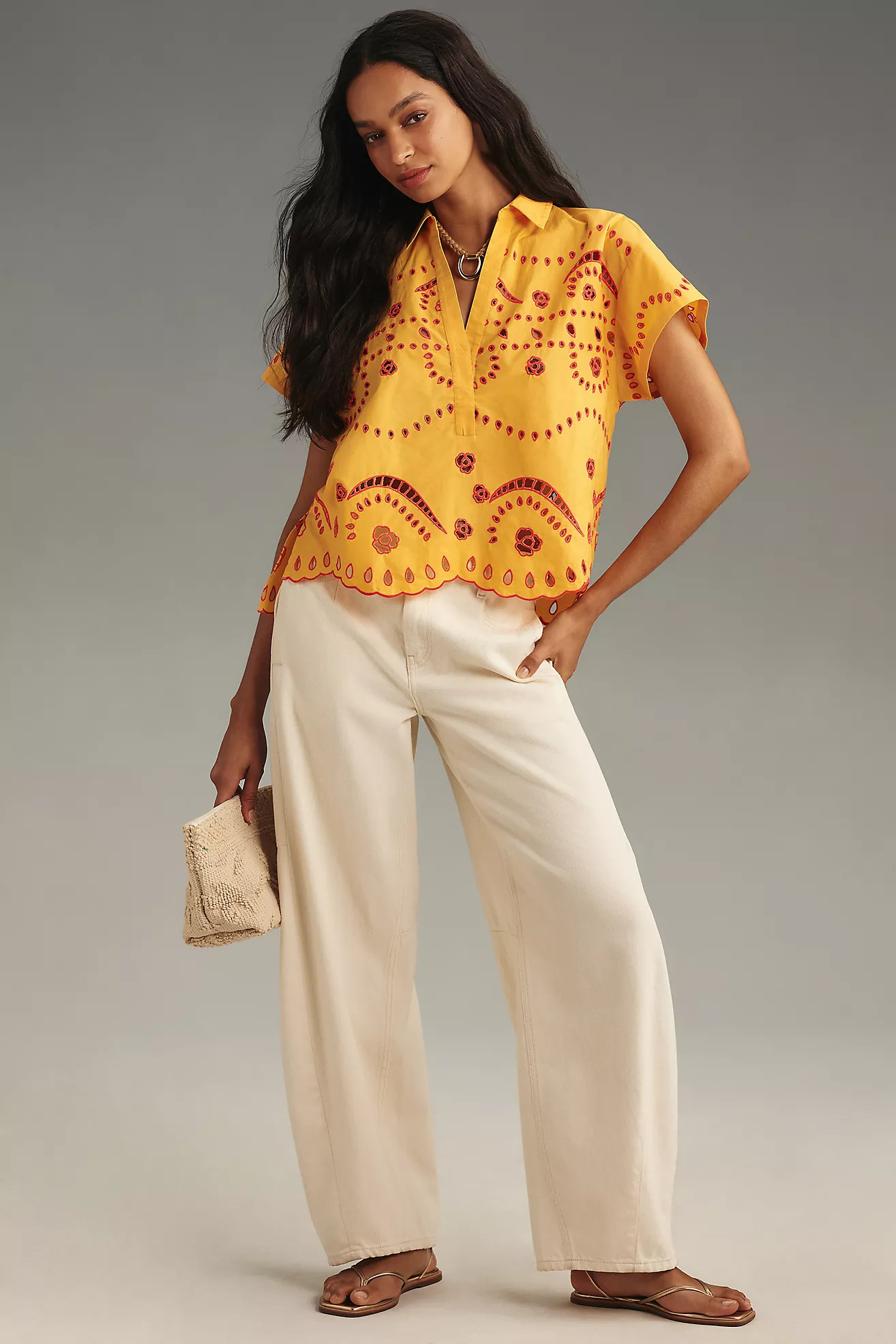 Maeve Short-Sleeve Boxy Eyelet Popover Blouse | Anthropologie (US)