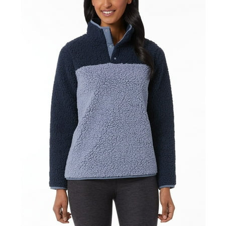 32 Degrees Women s Sherpa Mock-Neck Sweatshirt Small Midnight Tempest | Walmart (US)