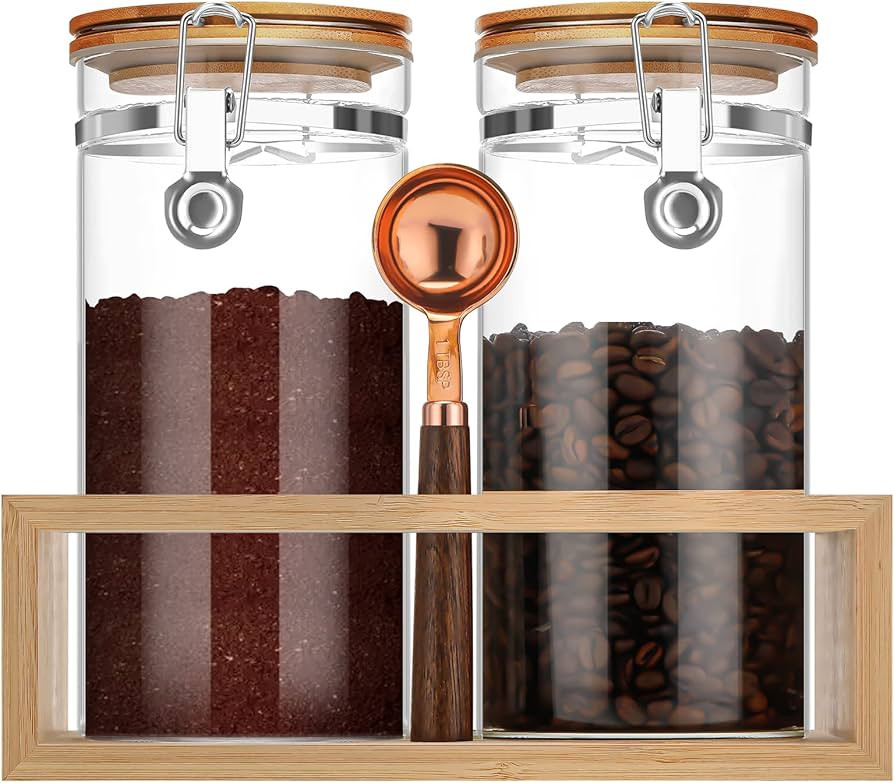 DYDQXCH 2 Coffee Containers with Spoon & Shelf               
Material: Bamboo 

Capacity: 2.8 Po... | Amazon (US)