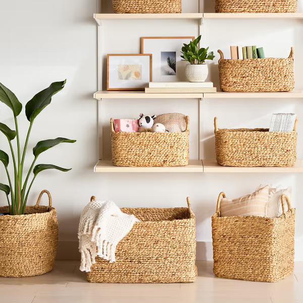 Braided Water Hyacinth Storage Cube with Handles | The Container Store