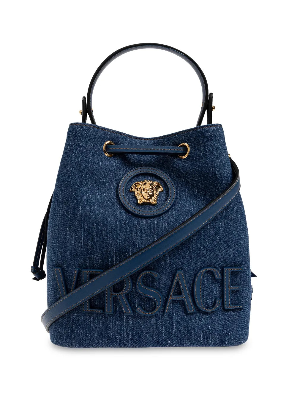 Versace La Medusa Denim Bucket Bag | Blue | FARFETCH | Farfetch Global