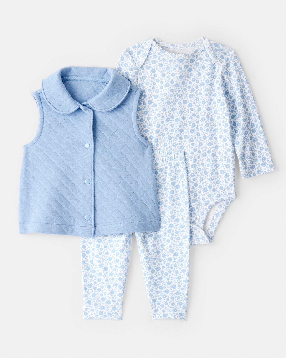 Baby Girl 3-Piece Floral Vest Outfit Set - Blue | Carter's Inc