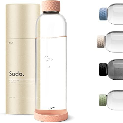 KIVY 32 oz Glass Water Bottle with Silicone Sleeve - BPA free Glass Water Bottles 32 oz - Light p... | Amazon (US)