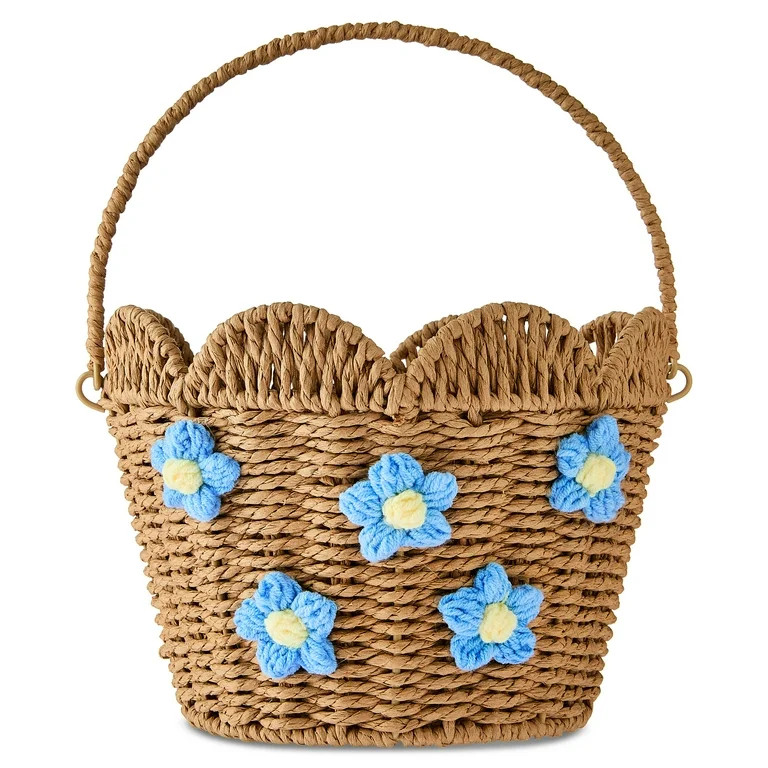 Flower Paper Basket, Blue and Brown, 9" x 7", Easter by Way To Celebrate | Walmart (US)