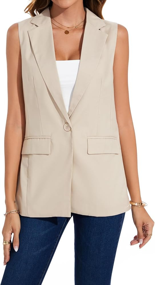 MINTLIMIT Womens Casual Vest Sleeveless Blazer Button Front Jacket Office Fully Lined Notched Lap... | Amazon (US)