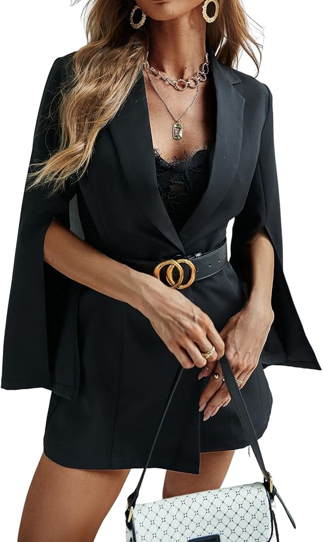 Women's Open Front Jacket Cape Blazer Slit Sleeve Work Office Business Collar Jackets Coat | Amazon (US)