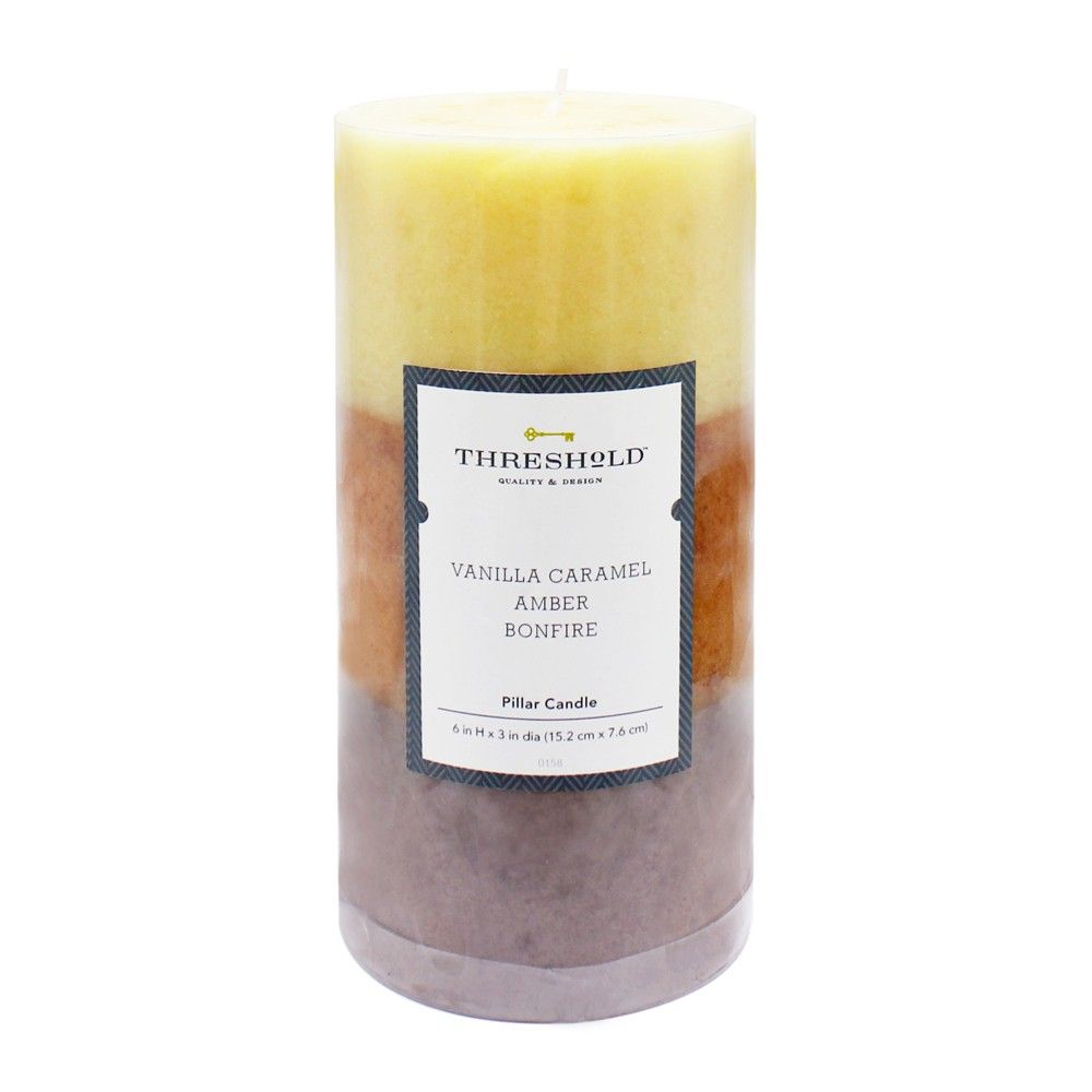 Layered Mottled Pillar Candle Vanilla Caramel/Amber/Bonfire - Threshold™ | Target