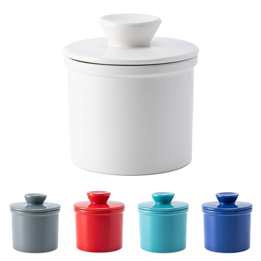 Butter Crock With Water Line for Countertop, French Dish With Lid, Ceramic Keeper for Fresh Sprea... | Amazon (US)