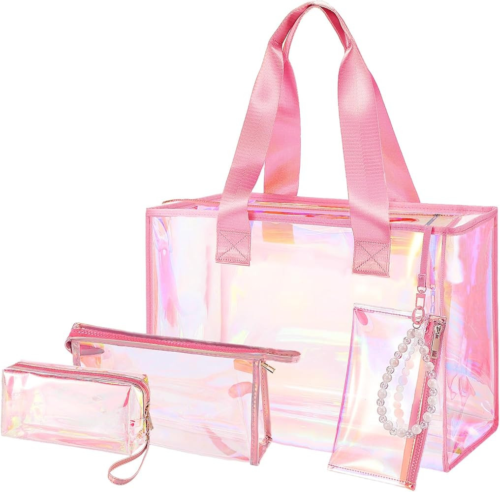 Cosweet 26L Iridescent Beach Tote Bag with 3 Small Pouch for Phone/Makeup -Waterproof Clear Jelly... | Amazon (US)