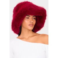 Burgundy Faux Fur Fluffy Bucket Hat | PrettyLittleThing US