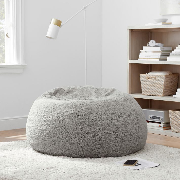 Sherpa Light Gray Bean Bag Chair | Pottery Barn Teen