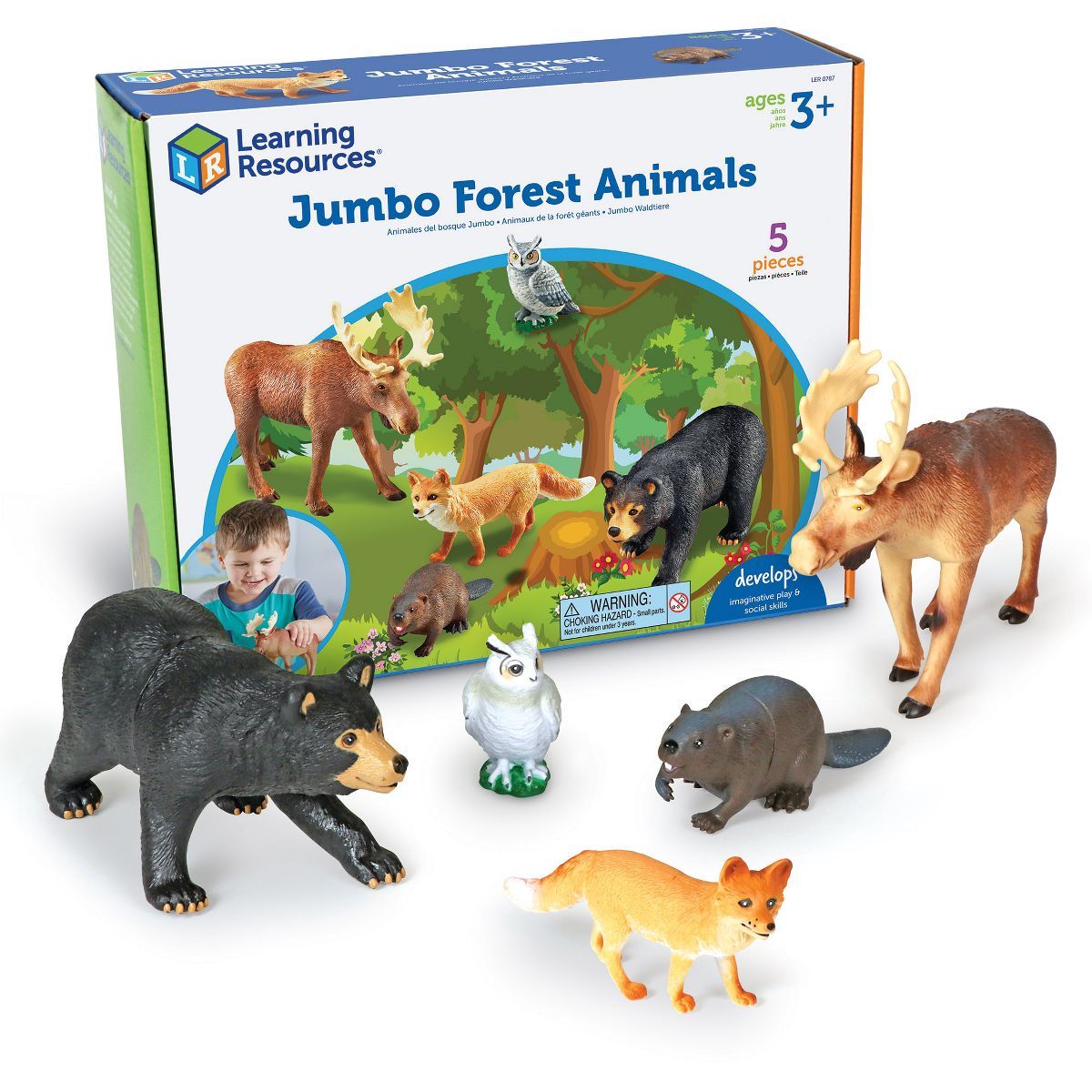 Learning Resources Jumbo Forest Animals I Bear, Moose, Beaver, Owl, and Fox, 5 Pieces, Ages 3+ | Target