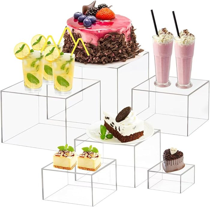 6 Pcs Buffet Risers and Stands, Clear Food Risers for Buffet Table, Acrylic Risers Display Stands... | Amazon (US)