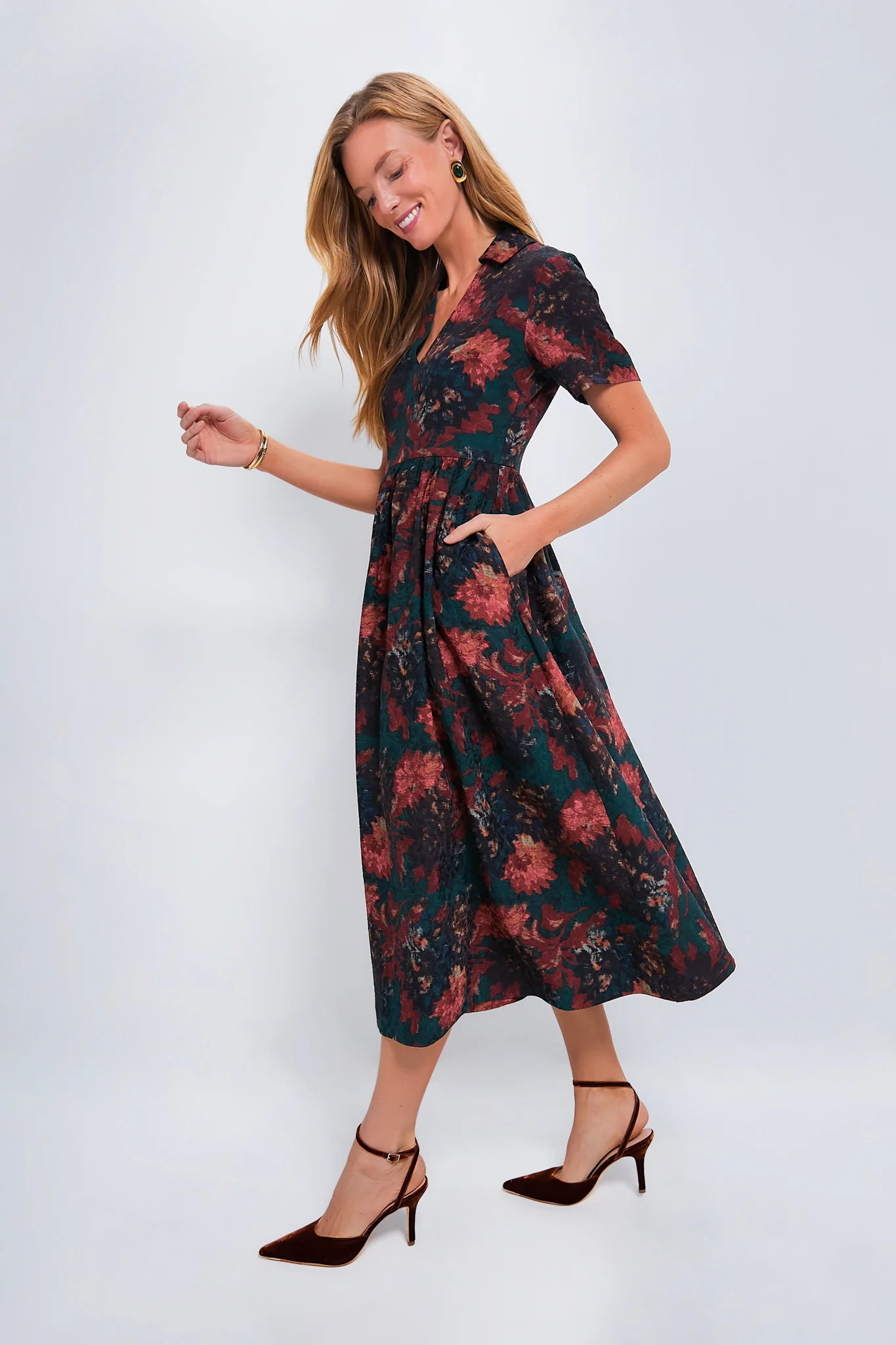 Persimmon Floral Jacquard Adelaide Dress | Tuckernuck (US)