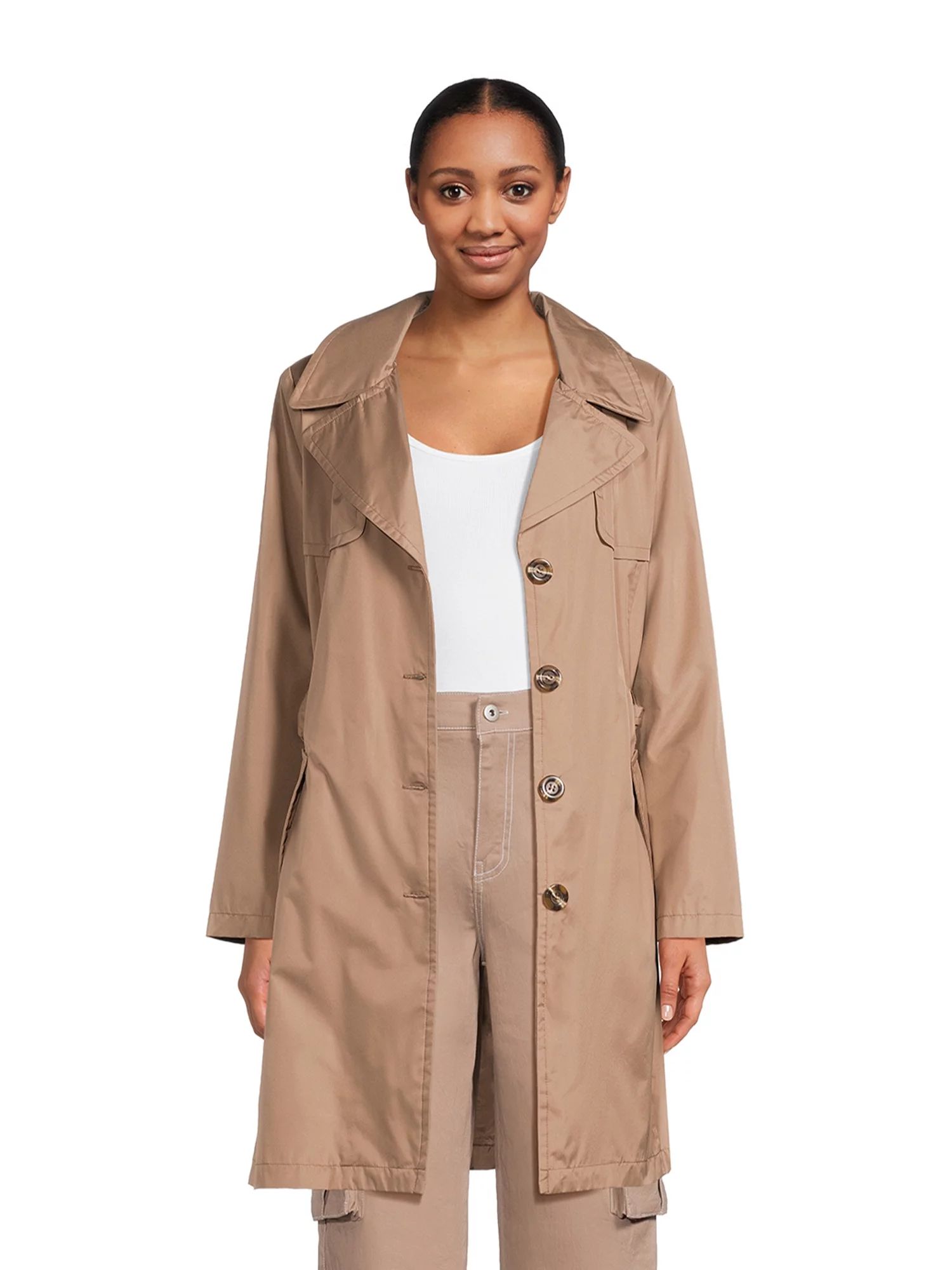 Urban Republic Women's Poly-Techno Hooded Trench Coat | Walmart (US)
