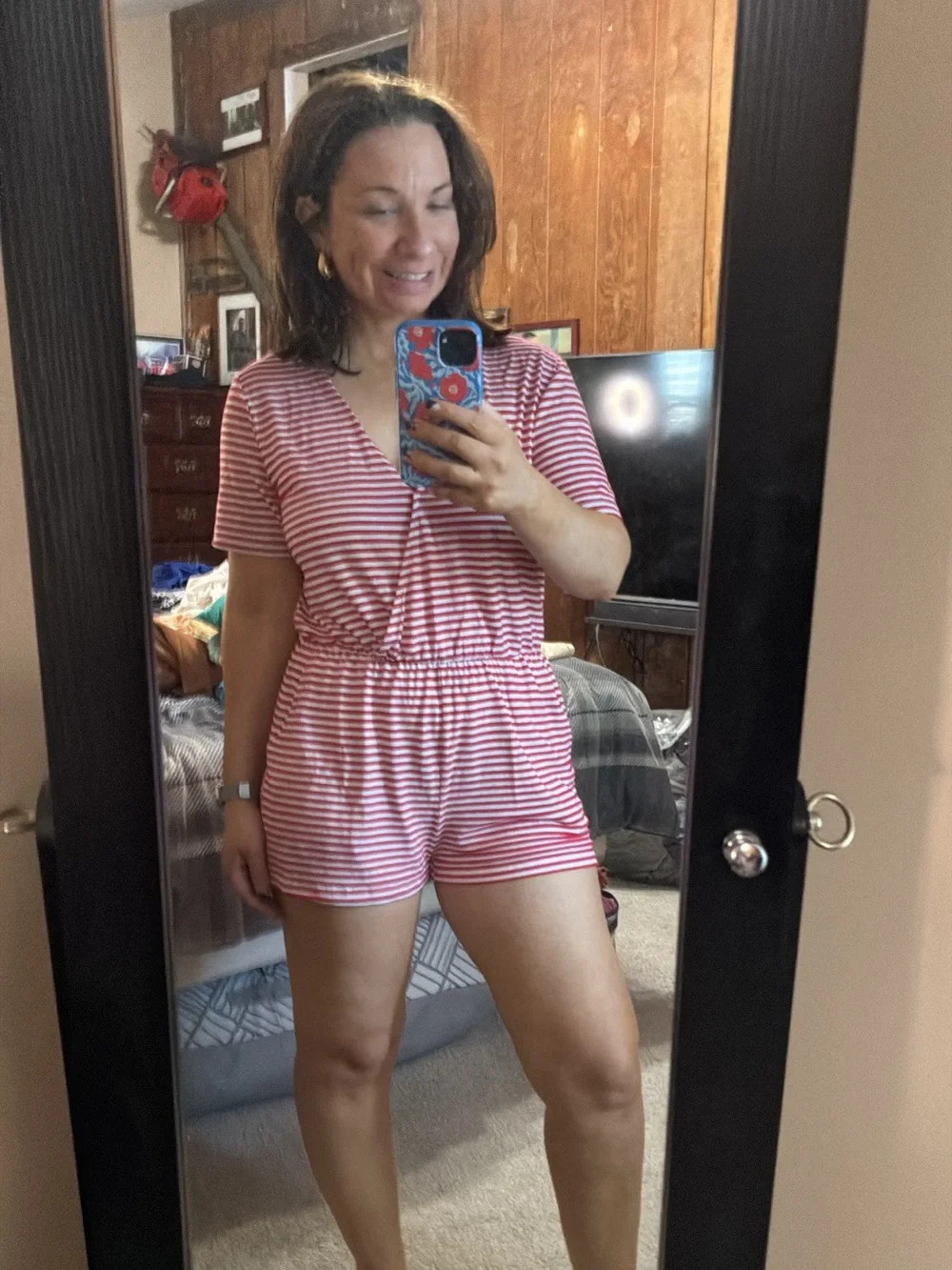 Pink lily red and white stripped romper | Poshmark