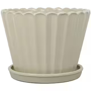 12 in. W x 8.8 in. H Fluted Scallop Ceramic Decorative Planter, Cream | The Home Depot
