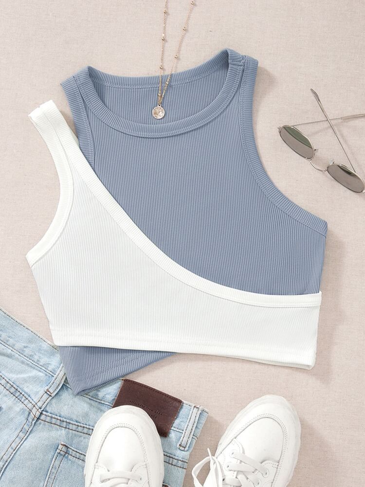 Two Tone Cut Out Crop Tank Top | SHEIN