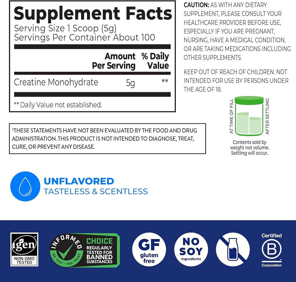 Creatine to support muscle growth, post workout recovery & brain health, no artificial additives,... | Amazon (US)