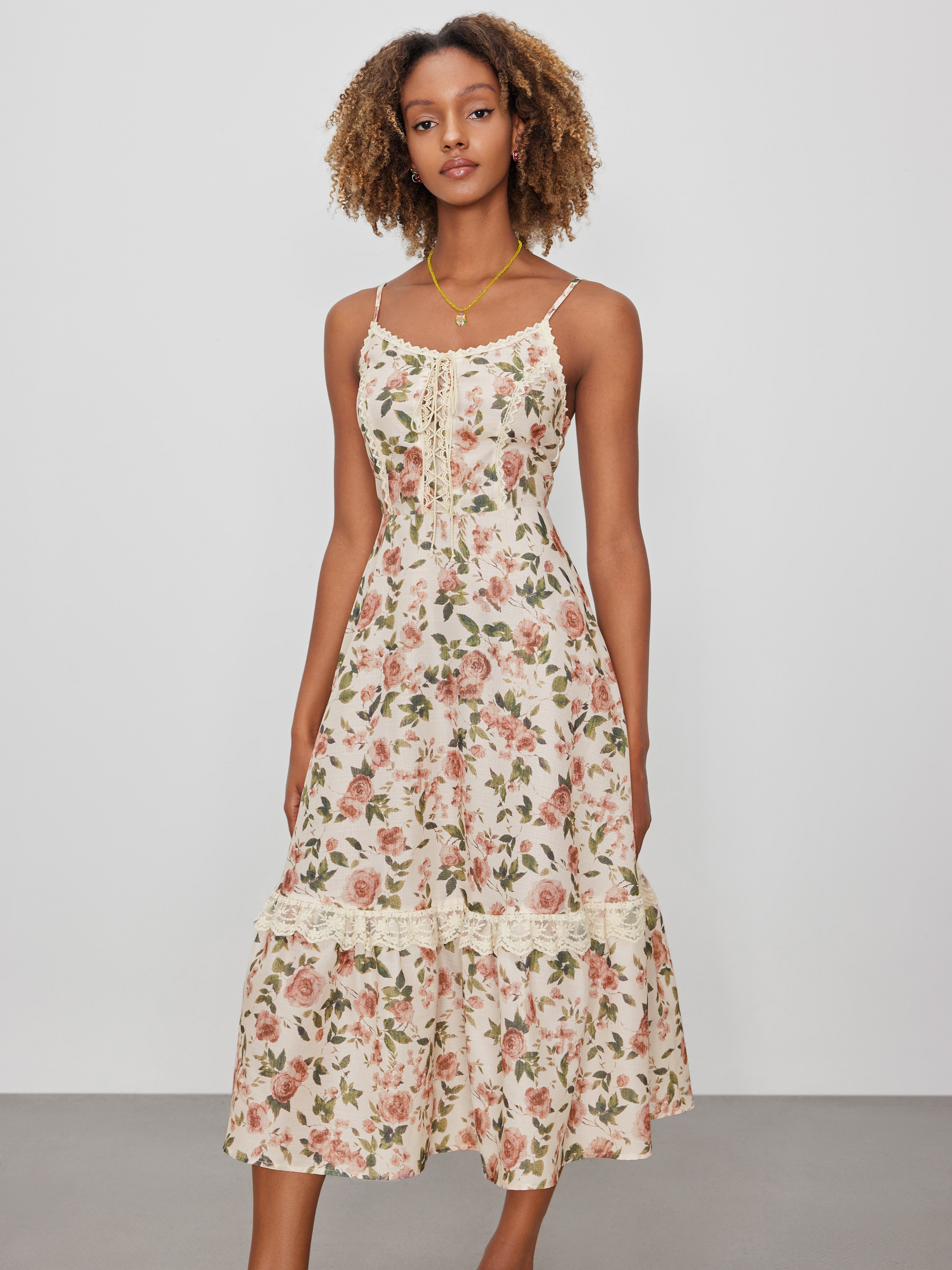 Floral Dress Graduation Dress Grad Dresses Summer Dresses Coquette Woven Floral Lace Trim Midi Dr... | Cider