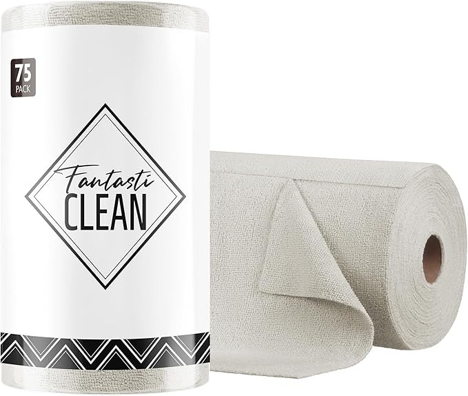 Fantasticlean Microfiber Cleaning Cloth Roll -75 Pack, Tear Away Microfiber Towels, 12" x 12", Re... | Amazon (US)