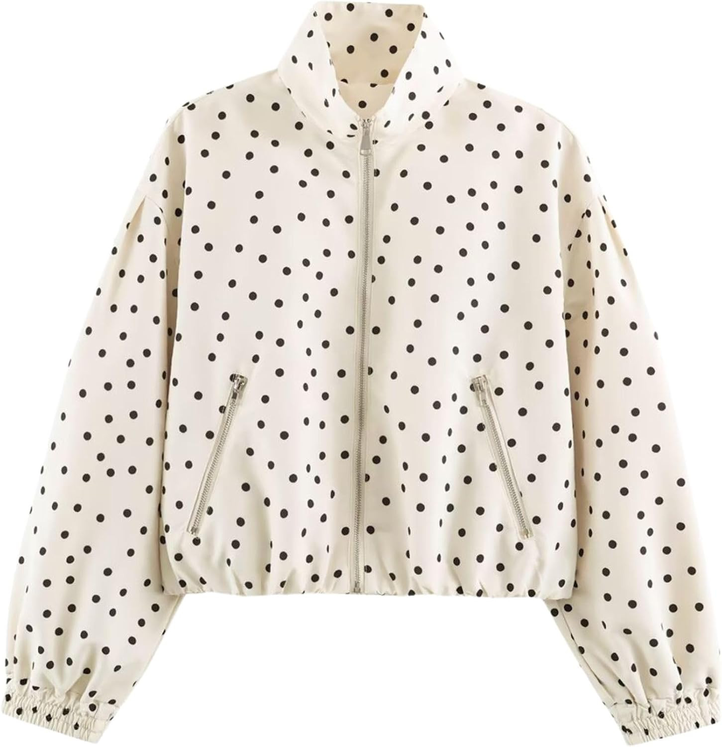 Chevara Women's Polka Dot Jacket Long Sleeve Stand Collar Cropped Coat | Amazon (US)