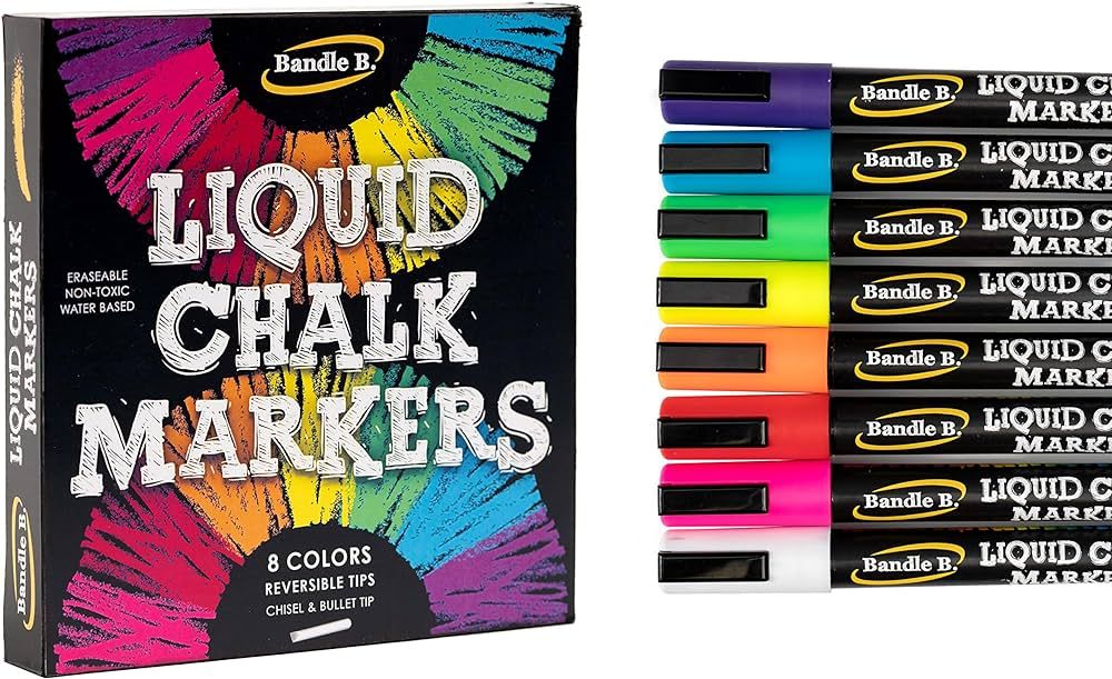 Chalk Markers - 8 Vibrant, Erasable, Non-Toxic, Water-Based, Reversible Tips, For Kids & Adults f... | Amazon (US)