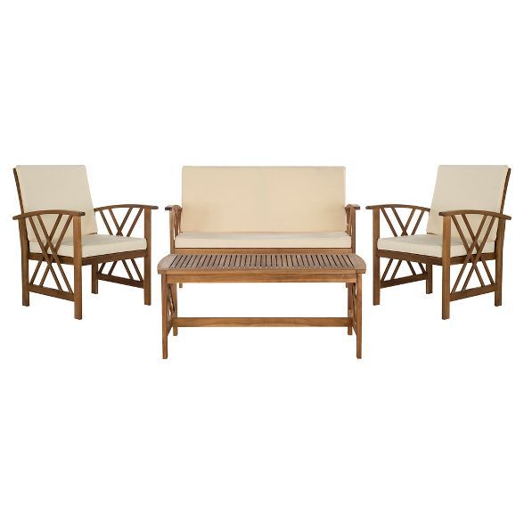 Mykonos 4-Pc Wood Patio Conversation Furniture Set - Brown - Safavieh | Target