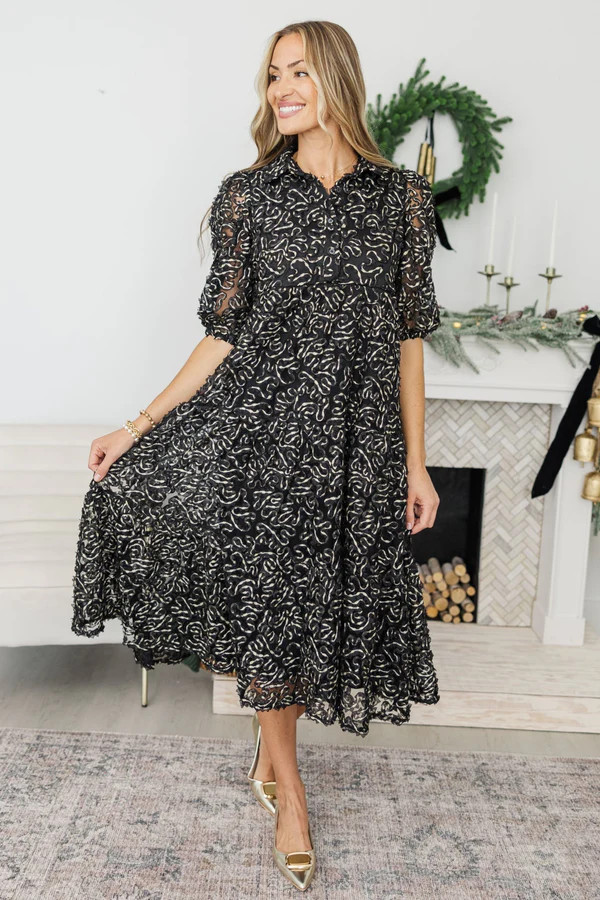 NURSING COLLECTION: Love Found Black Textured Tiered Midi Dress | The Mint Julep Boutique