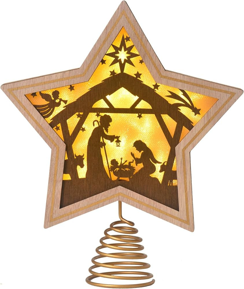 Christmas Tree Topper, Nativity Christmas Treetop Ornaments, Battery Powered LED Light Up Christm... | Amazon (US)