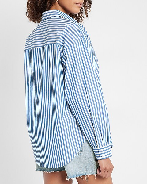 Striped Drop Shoulder Boyfriend Shirt | Express
