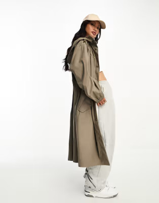 ASOS DESIGN rubberized rain parka coat in mushroom | ASOS (Global)