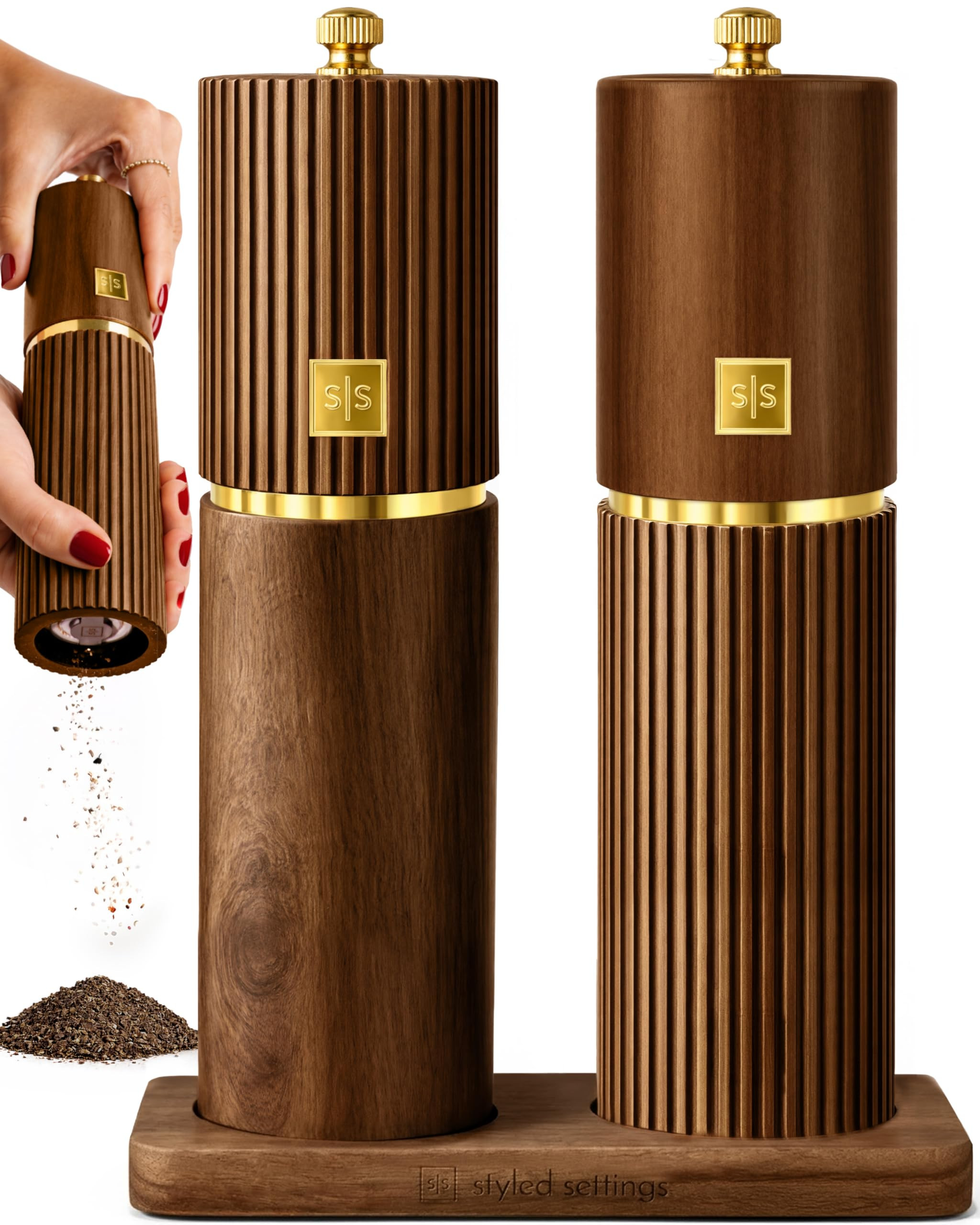 Wooden Salt and Pepper Grinder Set \u2013 Refillable Manual Salt and Pepper Mills with Adjustable... | Amazon (US)
